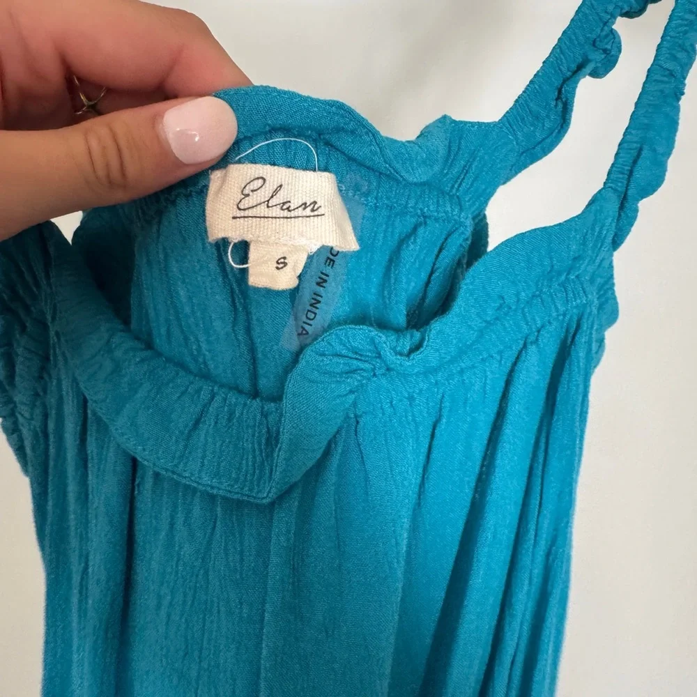 Elan Blue Ruched Ruffled Tank Top - Picture 3 of 3